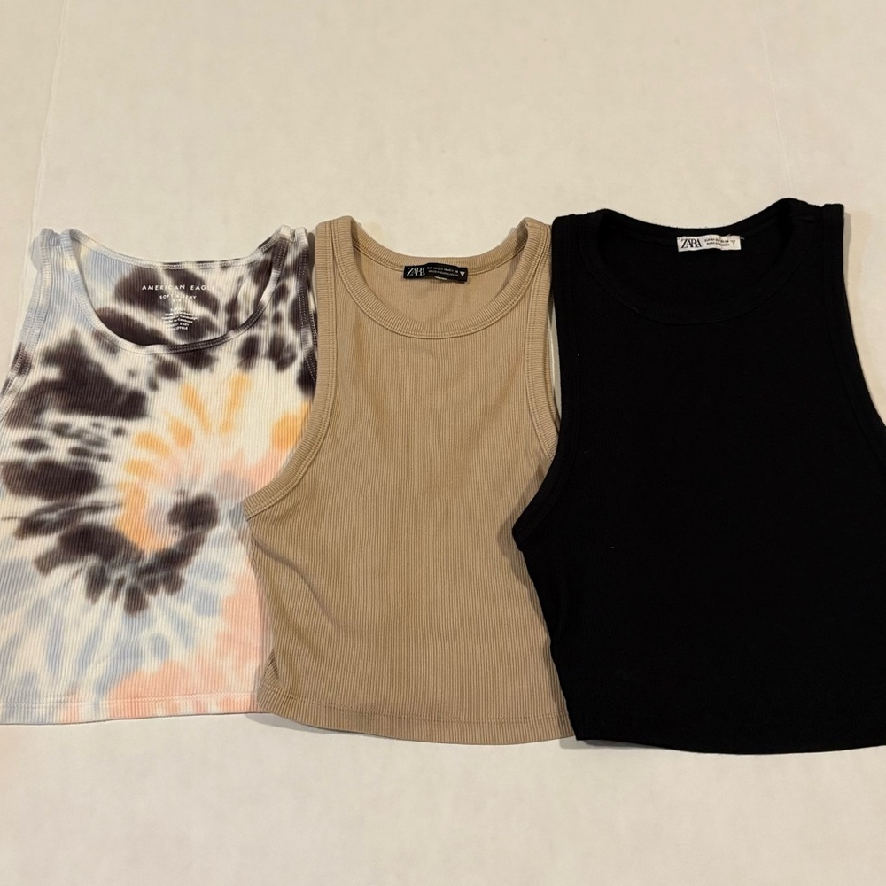 3 Pack Bundle of 1 American Eagle cropped tank top and 2 Zara cropped tank tops
